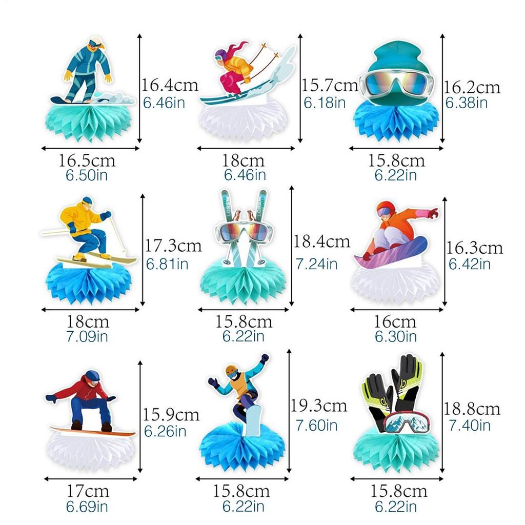 Ski Birthday Party Decorations 9 Pieces Sport Skier Decor Skiing Birthday Decoration Honeycomb Centerpieces for Home Table