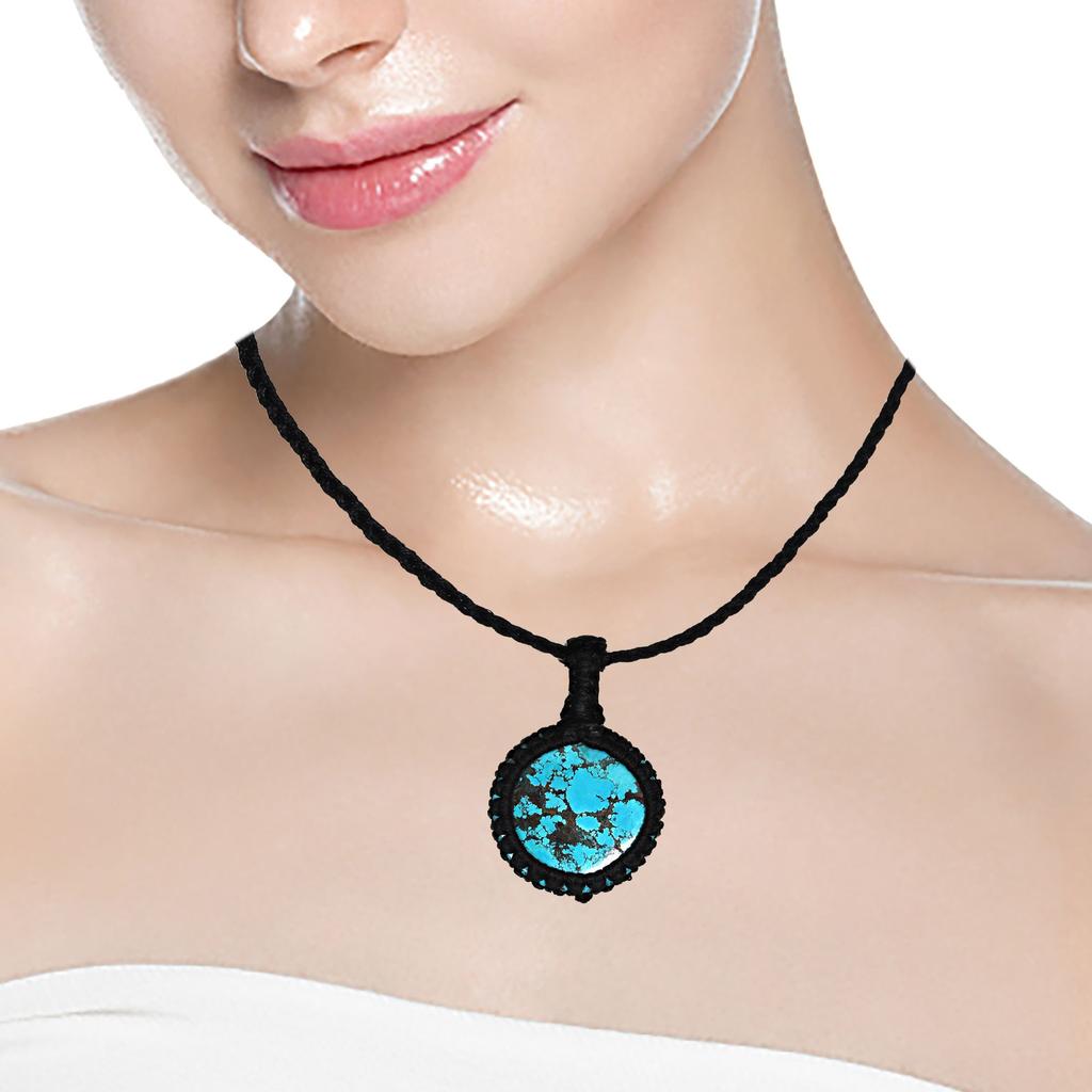 Tibetan Turquoise Gemstone Jewelry Macrame Thread Handmade 20-36''Ad Necklace