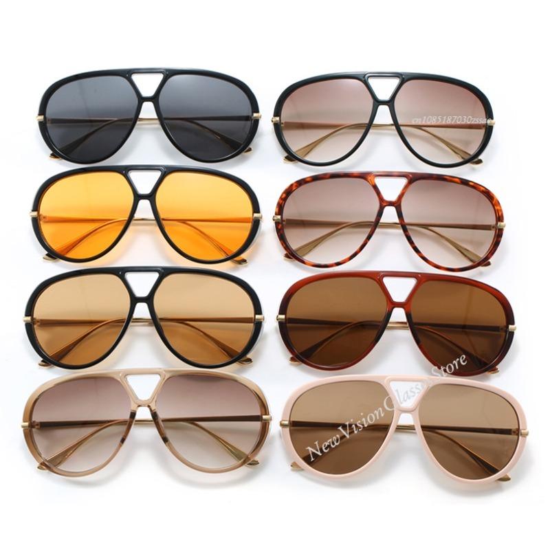 Oversized Pilot Sunglasses Vintage Double Bridge Trendy Luxury Brand Design Women Outdoor Shades