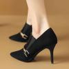 Damenschuhe Neue High Heels Retro Kleid Pumps Frauen Metalldekoration Spitzschuh Slipper Dünne Absätze Schuhe Damen