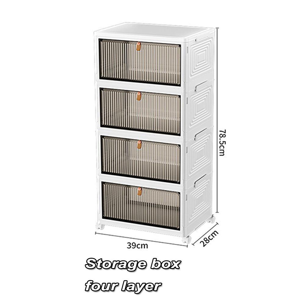 Plastic Bins 4 Tier Plastic Storage Stackable with Wheels Collapsible Storage Bins Closet Organizers for Living Room Office