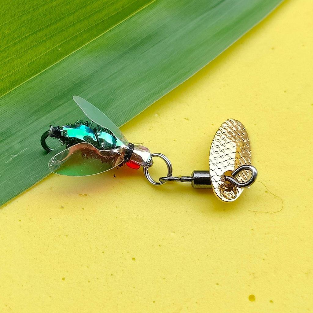 Double Hook Mosquito Lure Set: Rotating Watermelon Sequin Minnow and Whitebait Spinner.