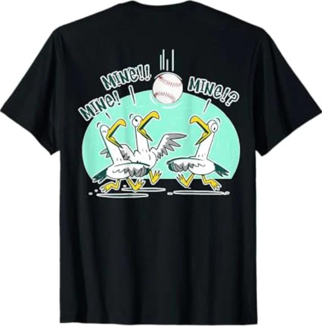 Mine Seagull Funny Bird Playing Baseball T- Shirt 3XL
