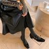 Spring Women Mary Jane Shoes Ladies Fashion Shallow Square Toe Thick High Heel Women's Elegant Red Ballerinas Shoes