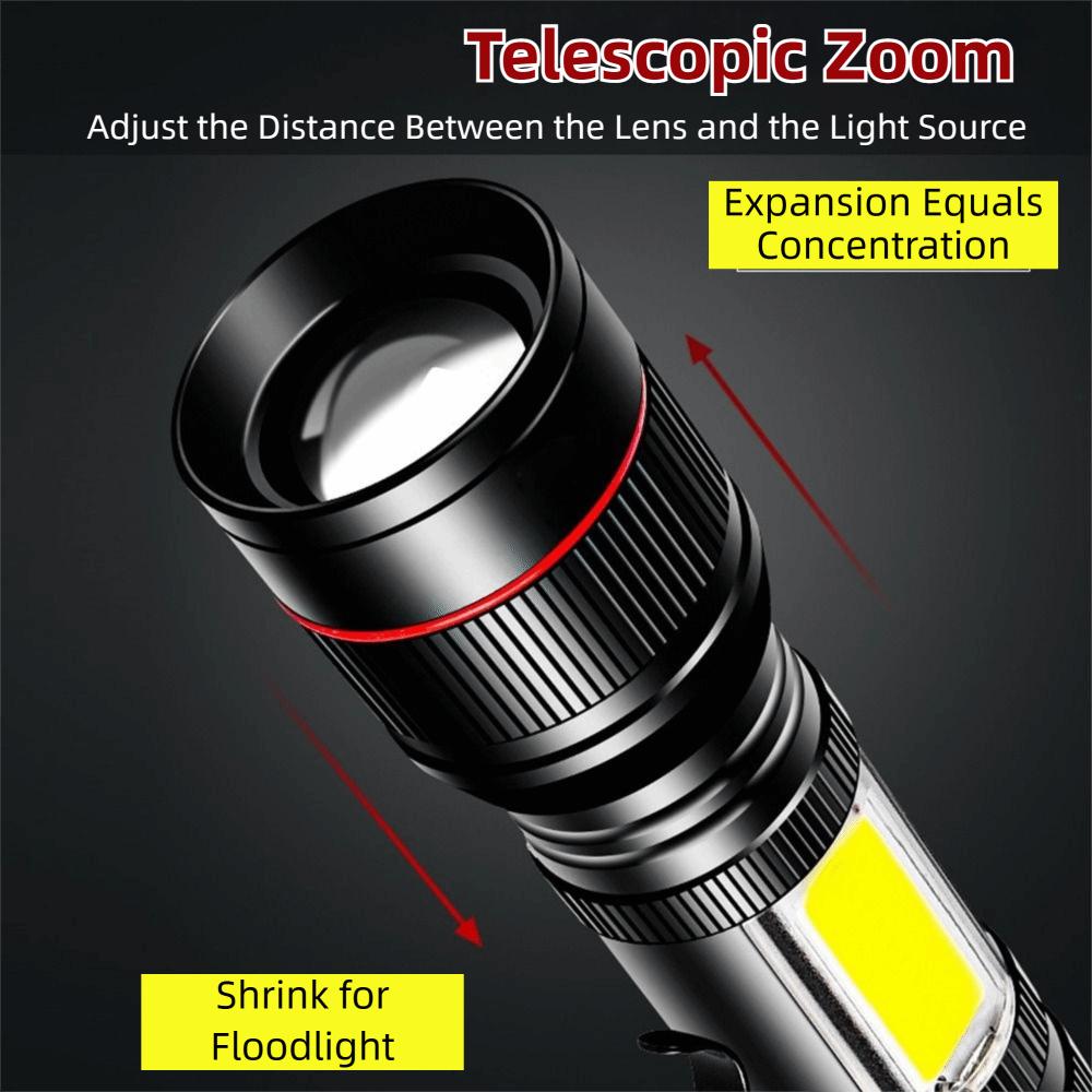 Portable Mini Flashlight Three Lighting Modes High Brightness Keychain LED Light USB Rechargeable Zoomable Focus
