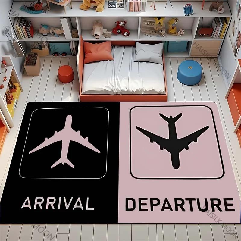 Airport Departure Arrival Carpet Mat Rug Airplane Icon Arrow Sign Kids Play Educational Home Decoration Floor Mat Bedroom Carpet