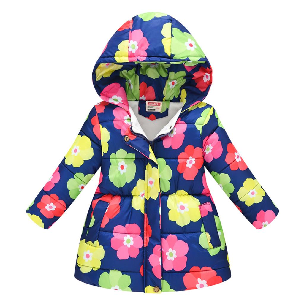 Toddler Kids Baby Girls Boys Floral Hooded Winter Warm Hooded Windproof Coat