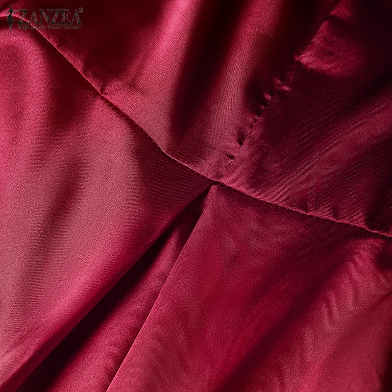 ZANZEA Damen Casual Rundhals Einfarbig 3/4-Ärmel Satin Kleid