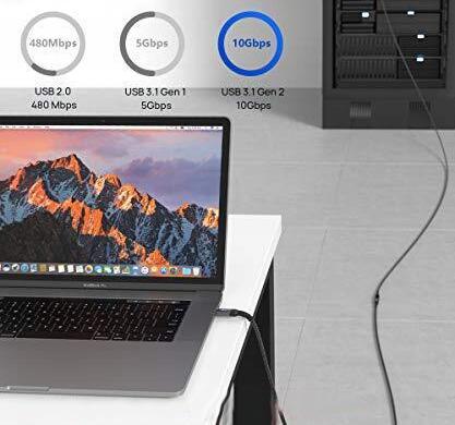 JSAUX USB-C Male To USB-C Female 100W/5A 1M Adapter Cable
