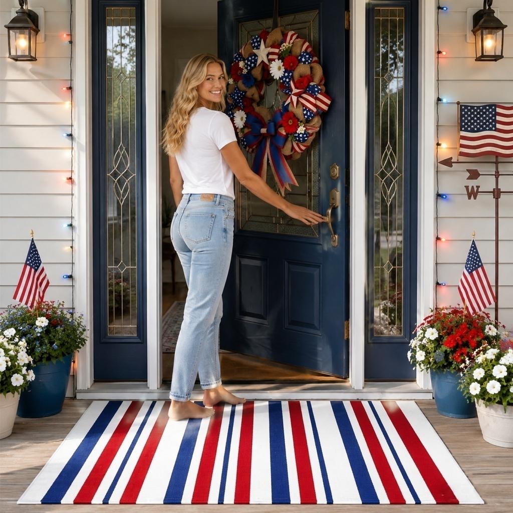 Durable Entrance Mat with Striped Pattern for Indoor Outdoor Use Non Slip Washable Hallway Foyer Rug for High Traffic Areas