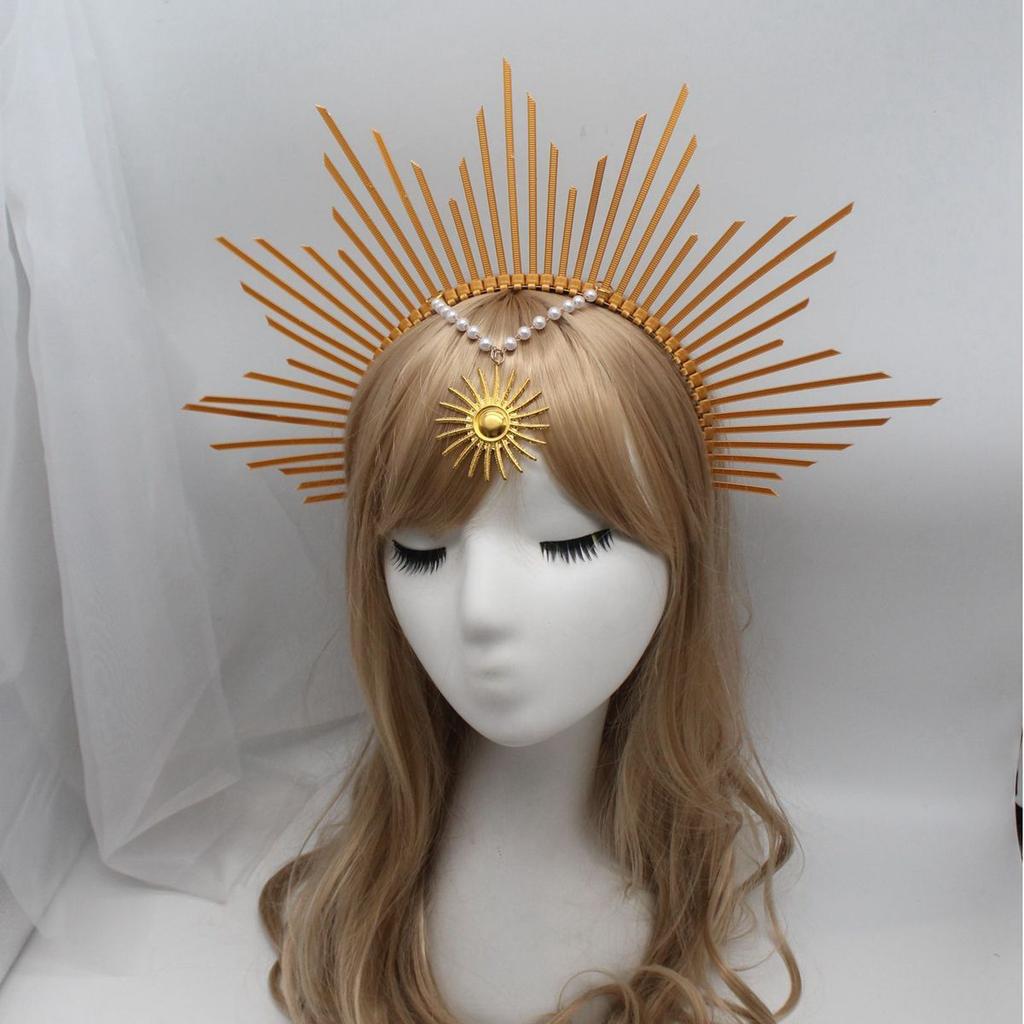 Handmade Sun Halo Crown Headband Gold Silver Black Star Hair Band Gothic Lolita Goddess Queen Anna Tiara Headpiece Accessories