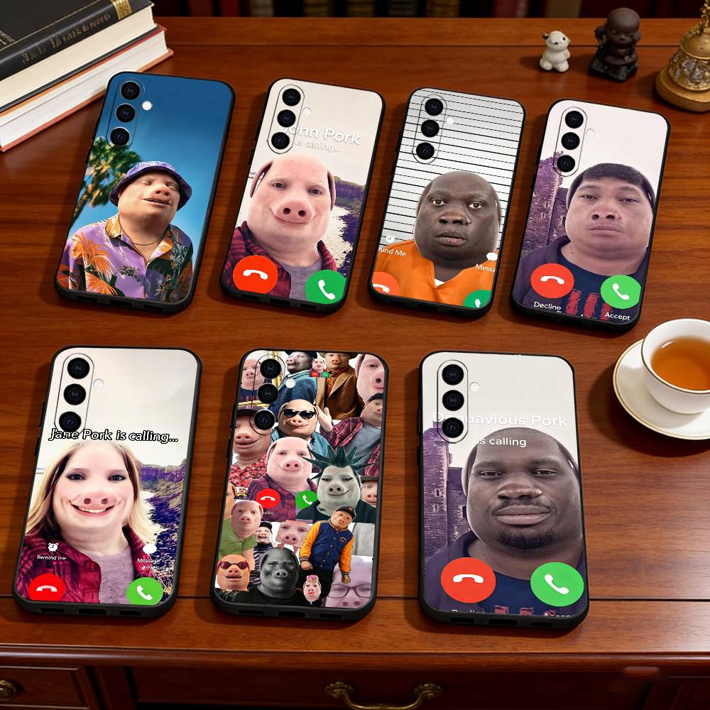Funny J-John Pork is Calling Phone Case Black Silicone Soft For Samsung Galaxy A73,A72,A71,A70,A53,A52,A51