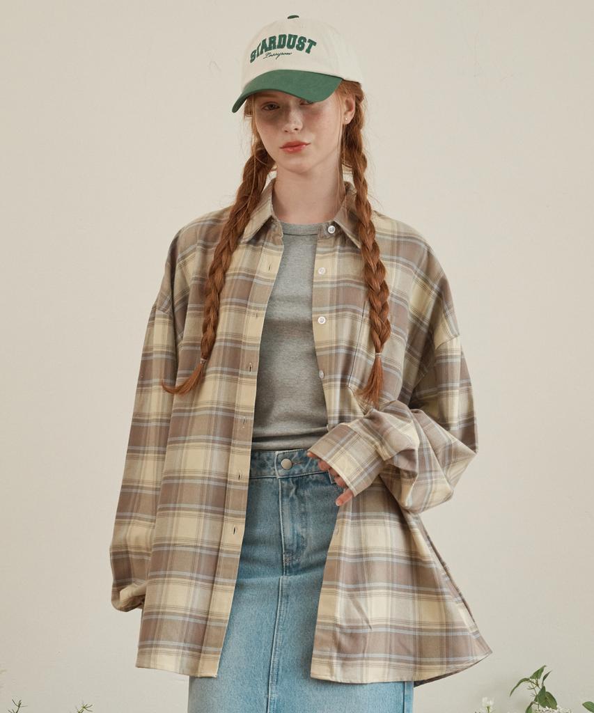 LOSSYROW Chemise à Carreaux Oversize Beige
