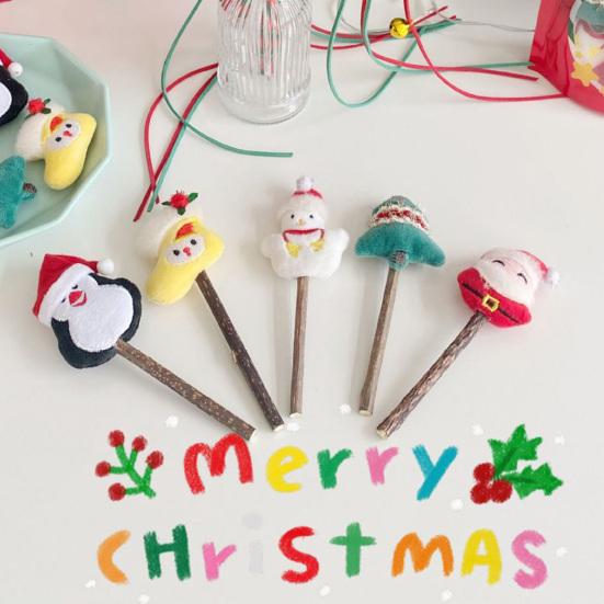 5Pcs Cat Chew Toy Lovely Santa Snow Doll Penguin Lucky Bag Teeth Cleaning