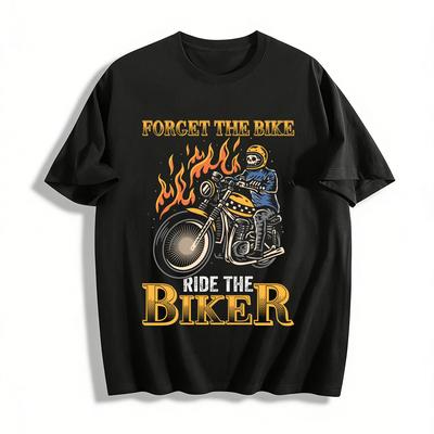 Vintage Flame Skull Biker Graphic Tee For Motorcycle Enthusiasts Pure Cotton T-shirt