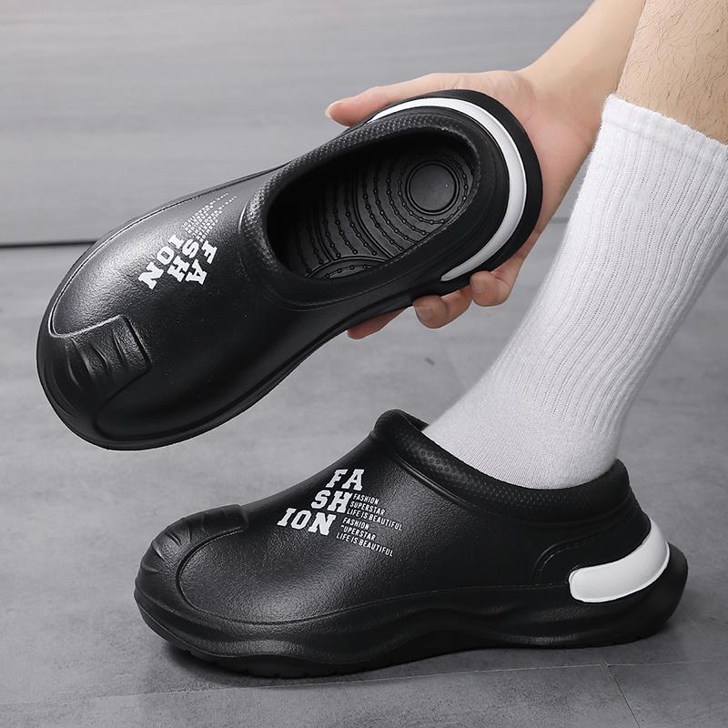 Fashion Men Chef Shoes Anti Slip and Oil Proof Work Shoes Lazy Slippers Casual Trendy Slipper One Step Fashion Garden Shoes For Beach