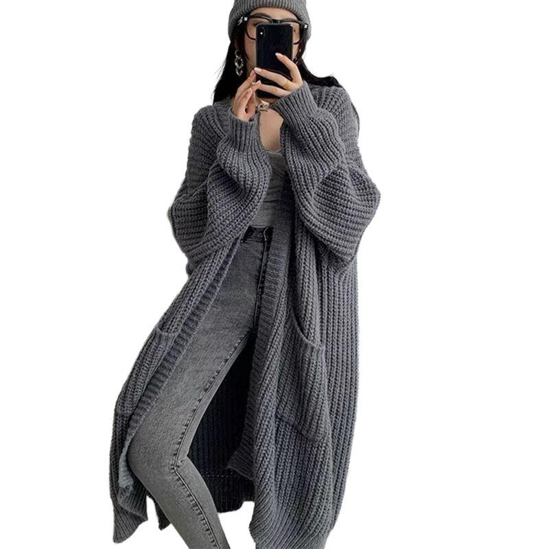 Dámský Oversized Pletený Kardigan Dlouhý Svetrový Kabát