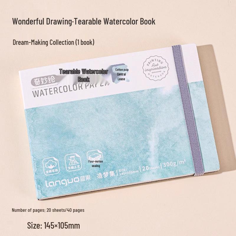 Carnet de schițe acuarelă Fructe Albastre: 300g Bumbac, Pagini Perforate, Colecție Pești, Caiet Gol