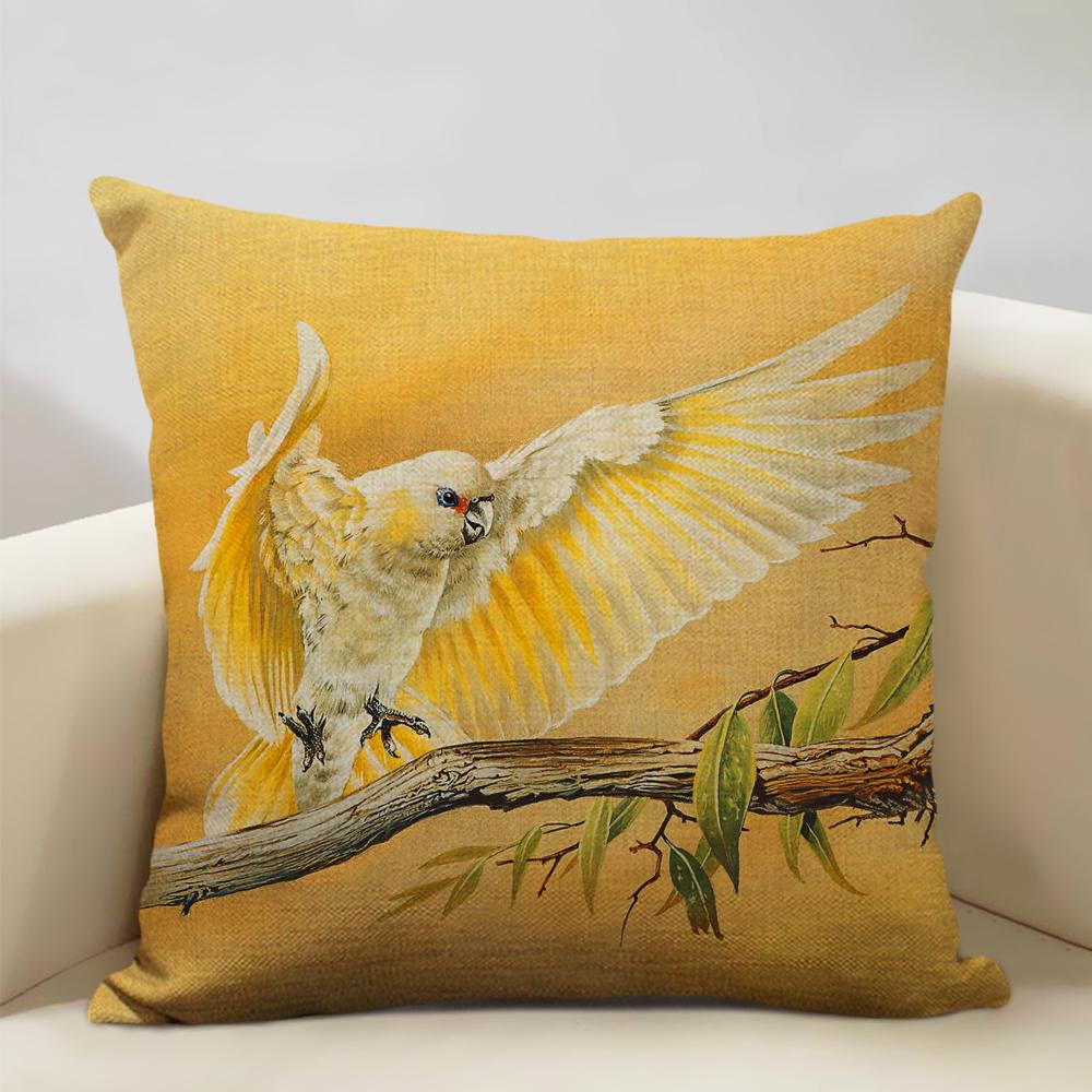 Bird Parrot Sofa Cushion Cover Bedroom Living Room Hotel Cafe Decoration Pillow Case 45x45cm Linen Pillowcase Chair Cushions