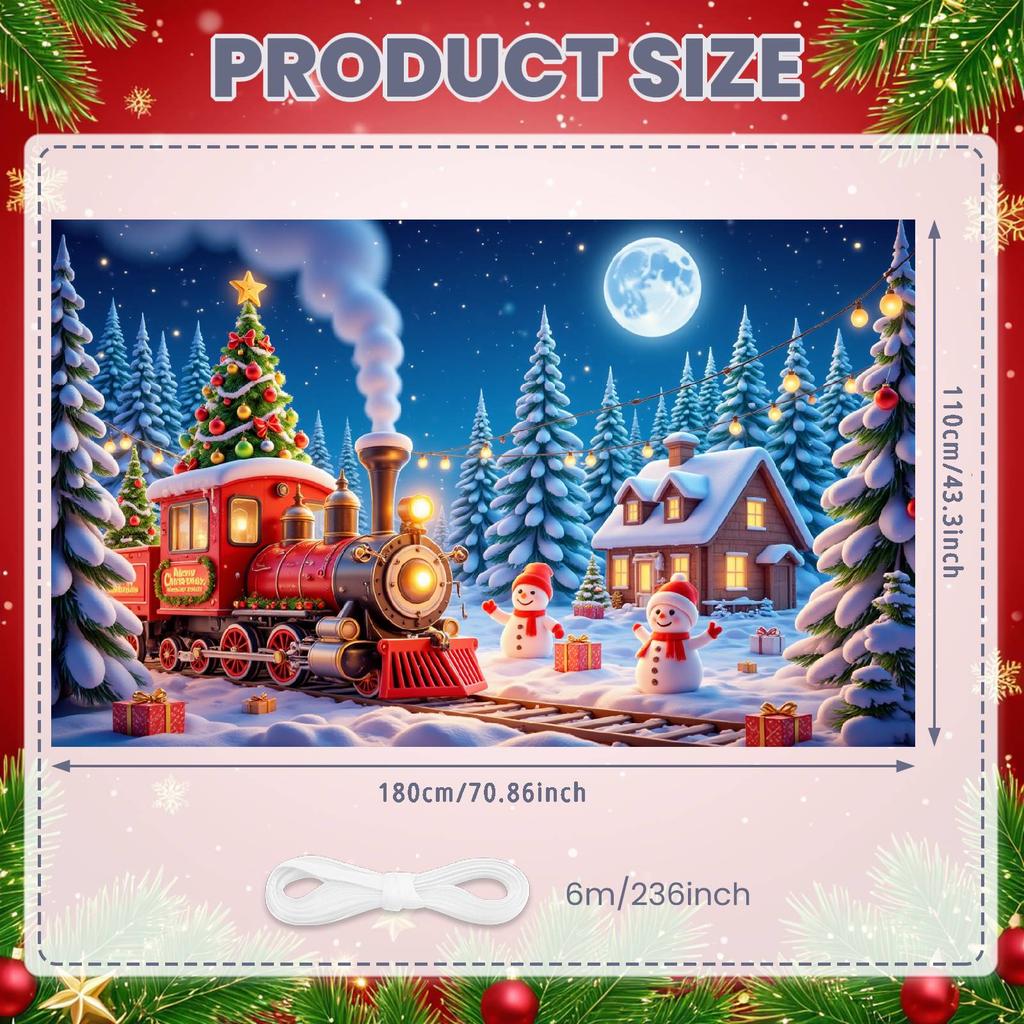 Festive Banner Snowy Scene Holiday Banner Christmas Train Banner Lighted Garland For Outdoor Event Winter Festival Holiday