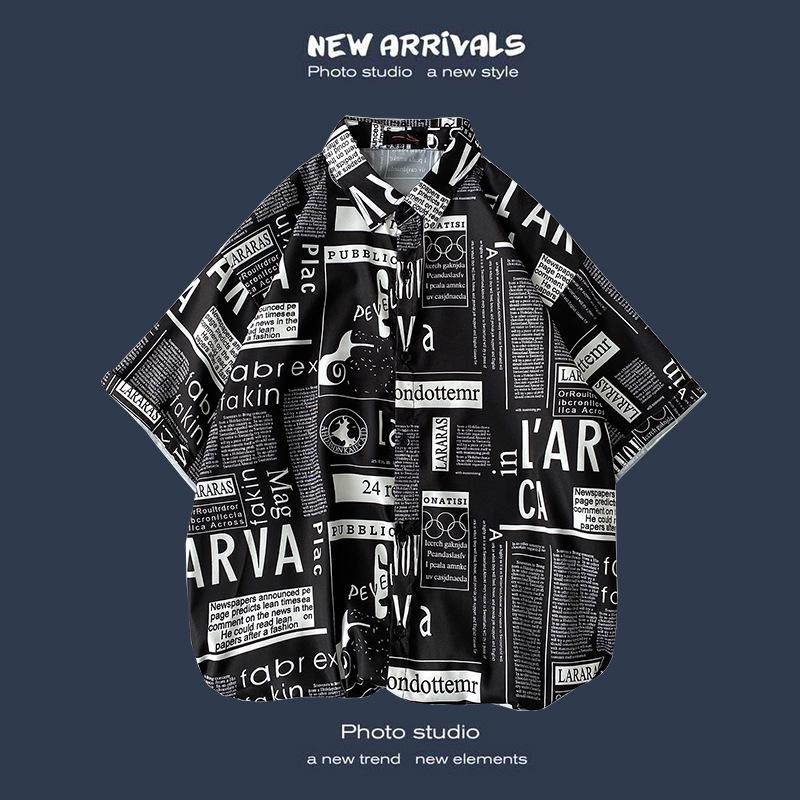 Letnia Koreańska Retro Kwiatowa Para Luźna Koszula z Krótkim Rękawem - Męski Modny Styl