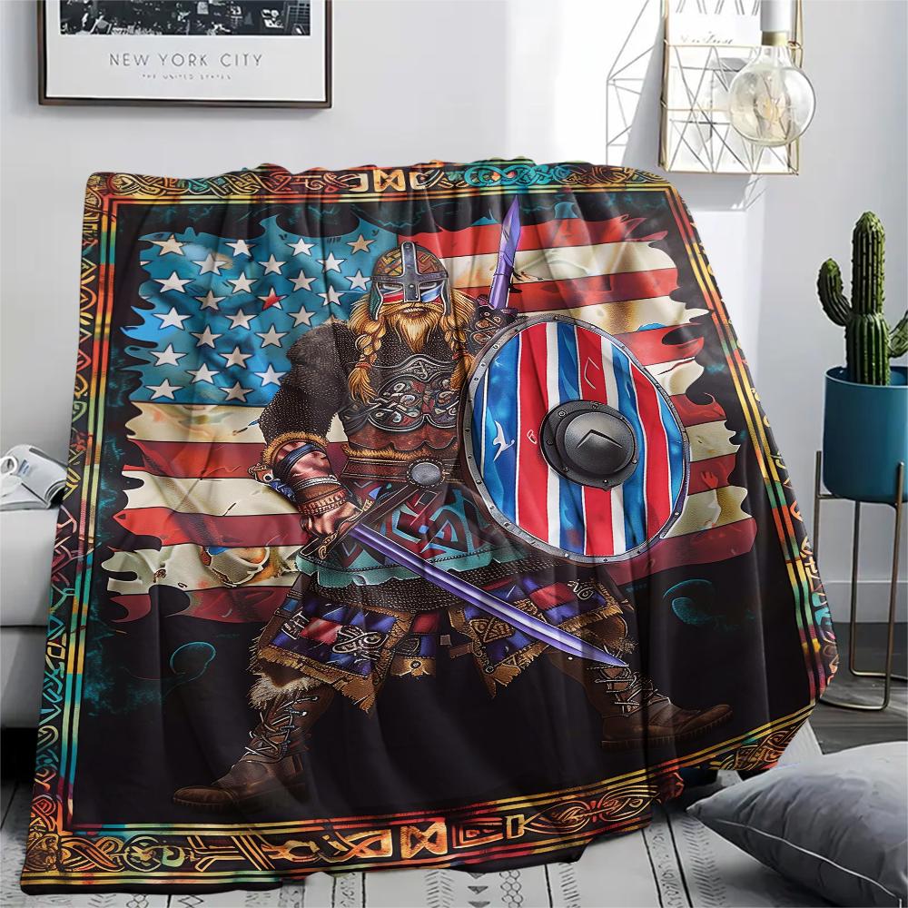 1Pc Viking Pattern Print Flannel Blanket, High quality Comfortable for All Seasons, Home Decor, Warmth and Comfort, Perfect for Christmas Gifts