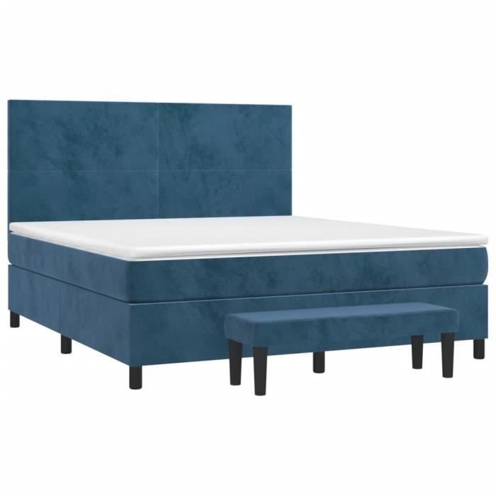 3137741 vidaXL Lit à sommier tapissier et matelas Bleu foncé 180x200cm Velours