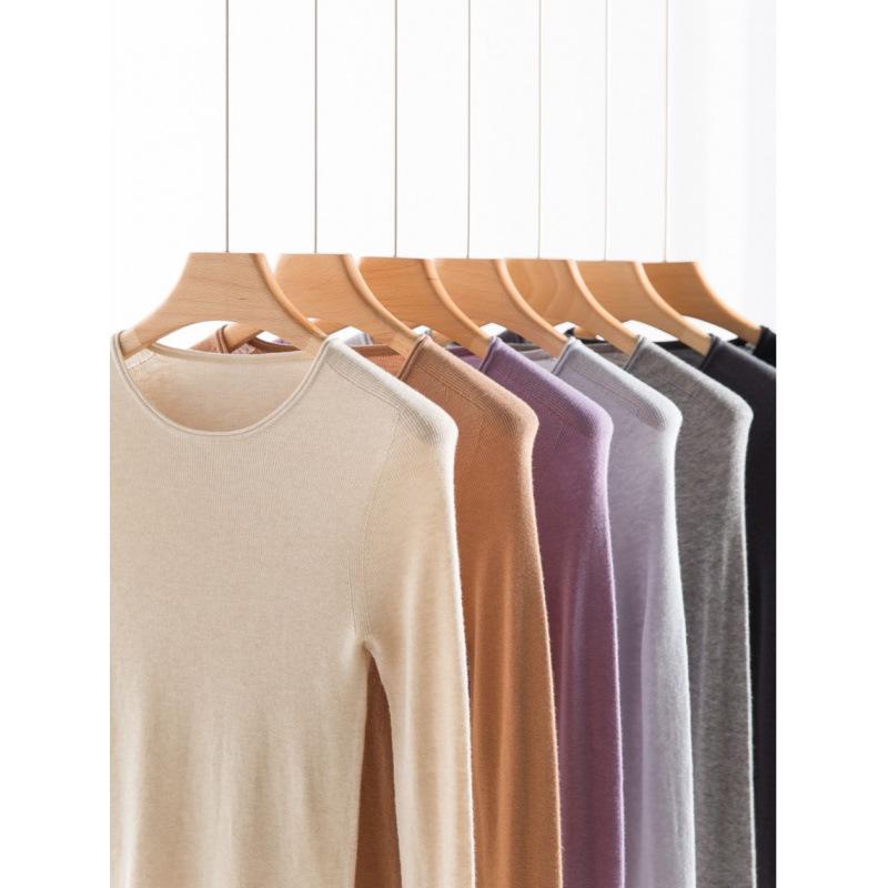 Shima Seiki Seamless Round Neck Long Sleeve Women's Knit Top - Cashmere Silk Base Layer