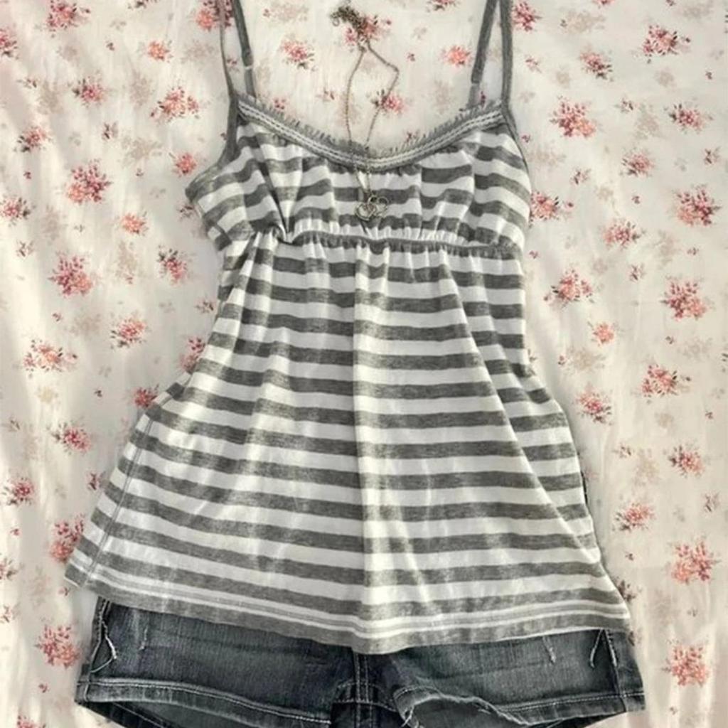 TrendHub Suspensórios Femininos Padrão Riscas Casual Y2K Retro Harajuku Moda Nova Street Punk Doce Hip Hop Fofa Hottie Baby Tops Curtos Emo