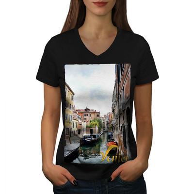Wellcoda Old Venice Canal Tours V Neck T-Shirt Italy Graphic Design Tee