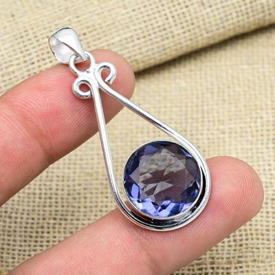 Iolite Pietra Preziosa 925 Argento Sterling Massiccio Fatto a Mano Gioiello Antico Regalo Per Mamma Ciondolo