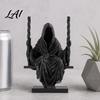 Three-dimensional Pleated Body 3D Printed Sitting Reaper Statue Faceless Man In Black Robe On Ornament Swing Figurine Gothic Cloak Sculpture