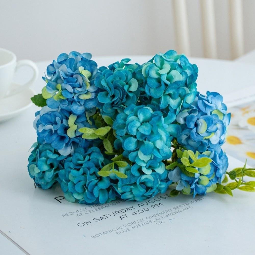 3D 10 Heads Artificial Hydrangea Flowers Arrangement Plastic Fake Flower Fake Plants Silk Flowers Home Decor