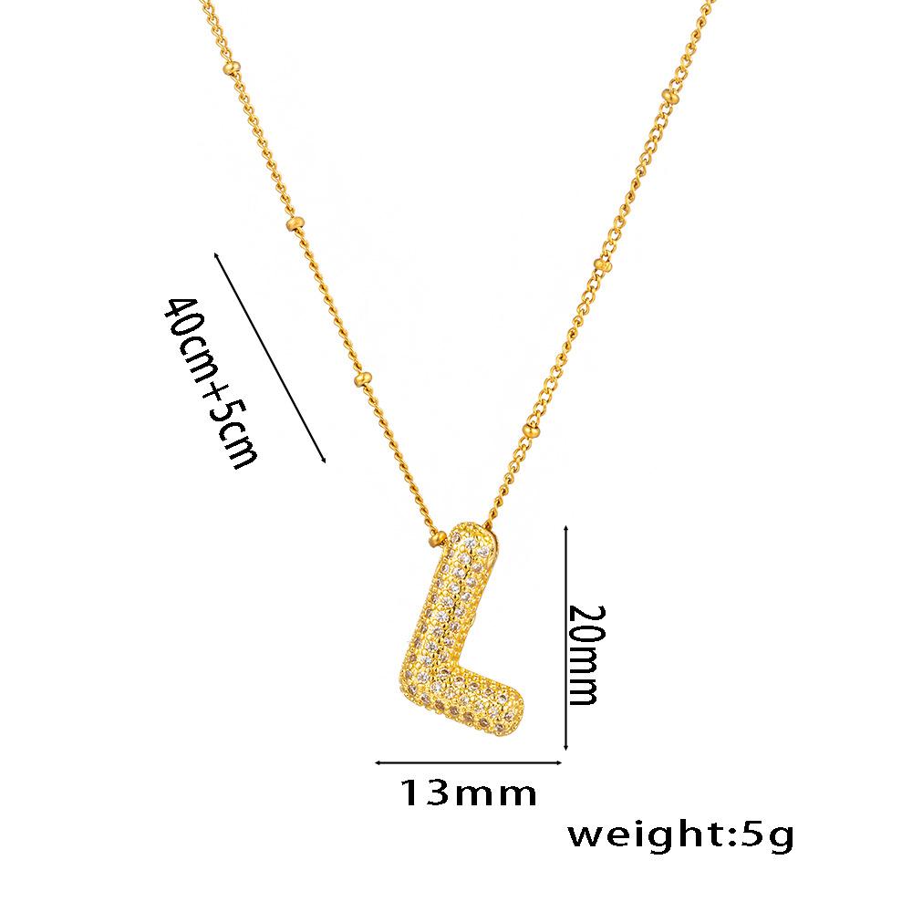Fashion 26 Bubble Letter Initial Pendant18k Gold Plated Micropaved Full Zirconia Stone Chain Couple Necklace Women Jewelry