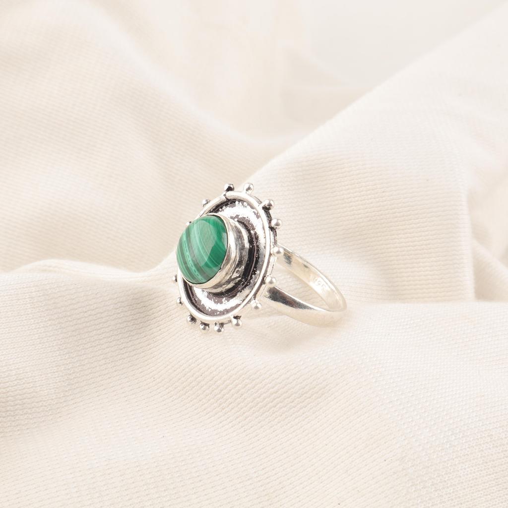 Malachite Gemstone Ring Jewelry, 925 Solid Sterling Silver Ring Jewelry, Handmade Artisan Ring Jewelry For Wedding Gift