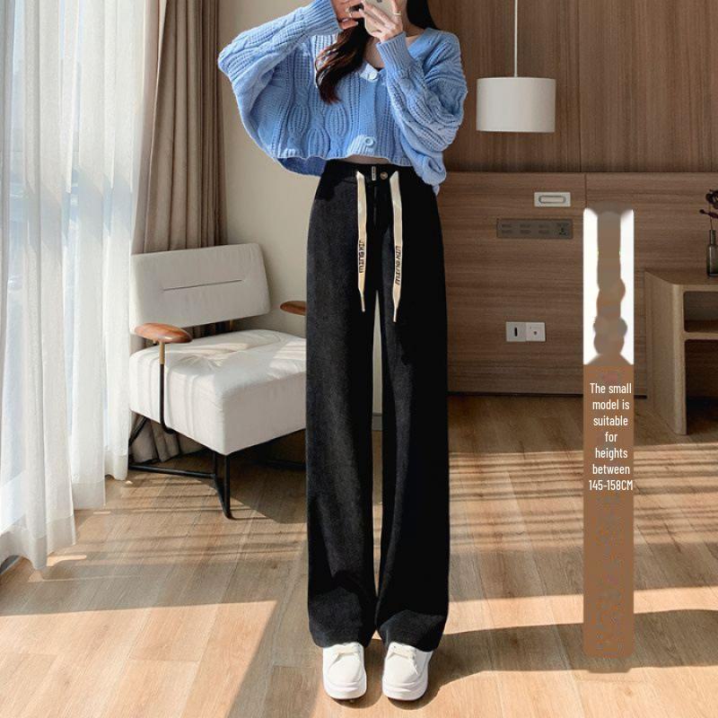 Calças roxas de cintura alta e pernas largas para mulher: Primavera/Outono 2023 Roupa Casual Longa até o Chão Estilo Coreano