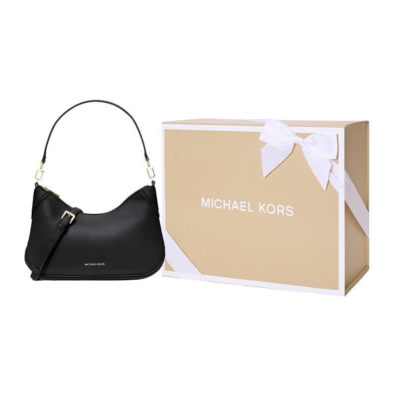 Michael Kors MK Jet Set Zip Closure Leather Shoulder Bag Medium Women shoulder bag Black 32S6GJ6W8L-BLACK
