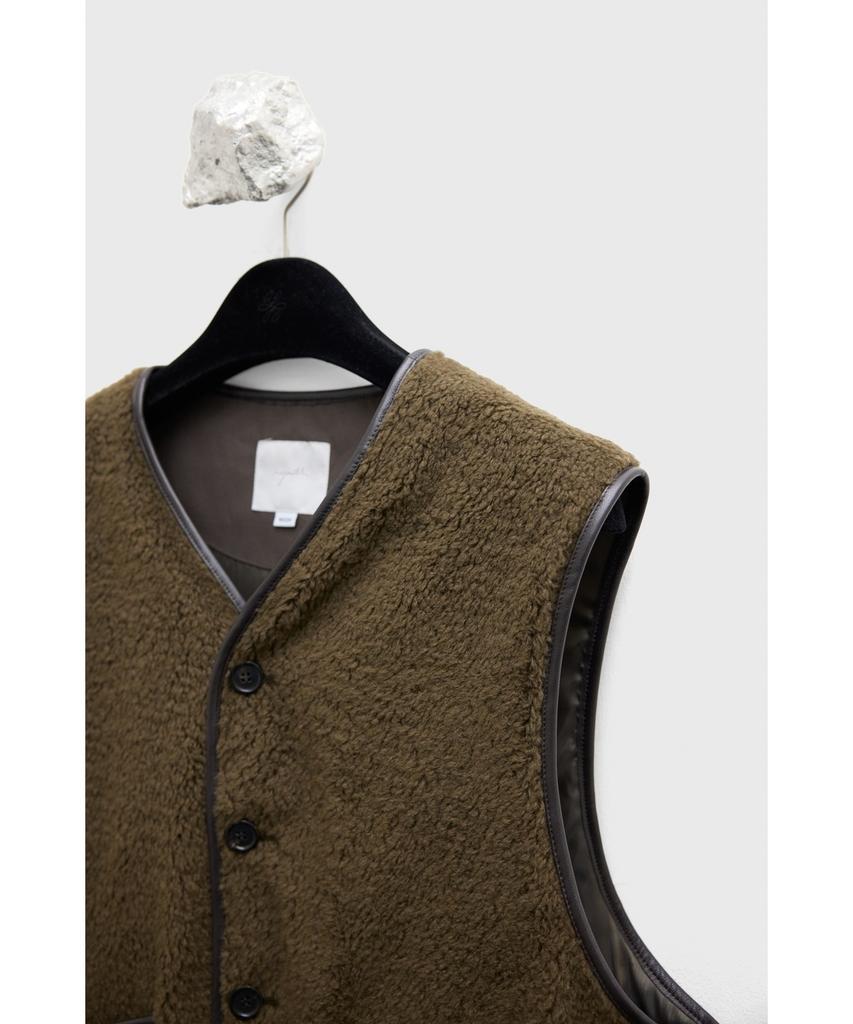 Youth Leather Trim Wool Pile Vest - Brown