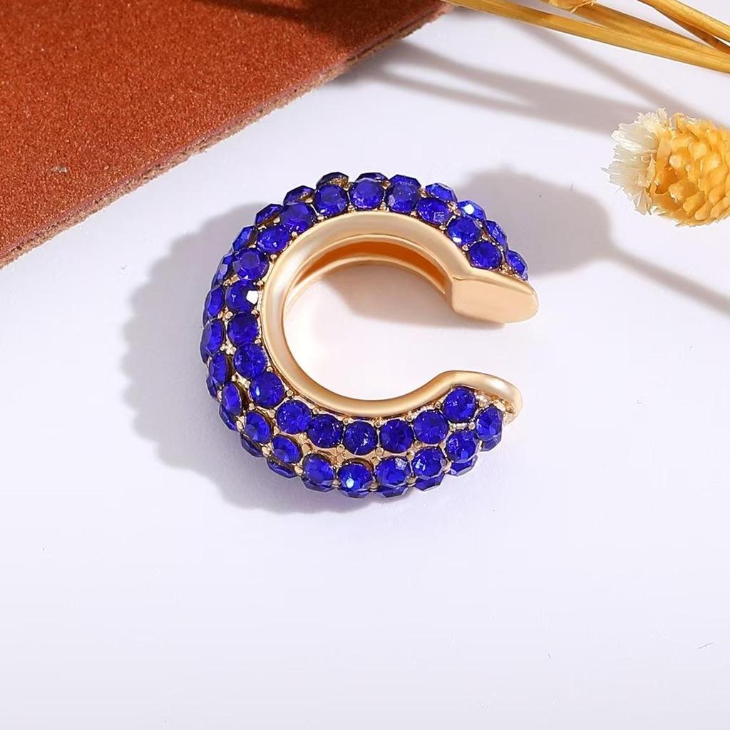 Retro Fashion C-Shaped Bling Ear Clips with Colored Diamonds - Trendy No-Pierce Earrings