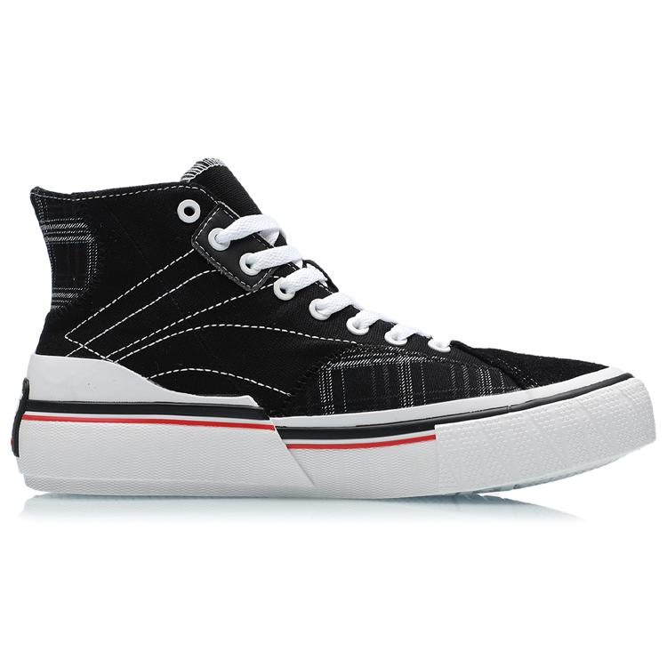 LiNing Canvas Hi Slip Resistant Cushioning Abrasion Resistant Lightweight High top Skateboard Shoes Women's Black White AECR008-4