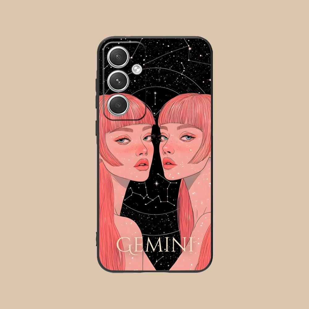 Zodiac Sign Gemini Phone Case for Samsung Galaxy S26 S25 S24 S23 S22 S21 S20 Note20 Plus FE Ultra Soft TPU Shockproof Cover