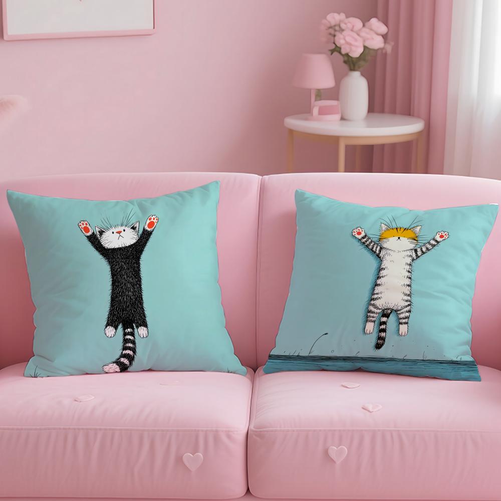 popular cartoon Naughty cat Cushion Cover Soft & Easy-Wash Pillow Case – Versatile for Couch, Bed, Travel and Office