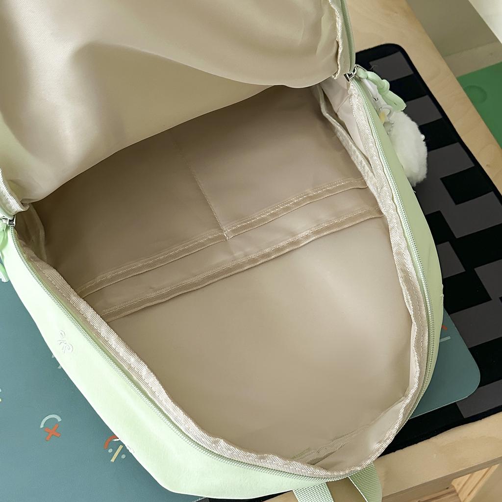Schoolbag Korean Ins Cream Solid Color Floral Embroidery Student Backpack Fresh and Sweet Soft Girl Atmosphere Travel Backpack
