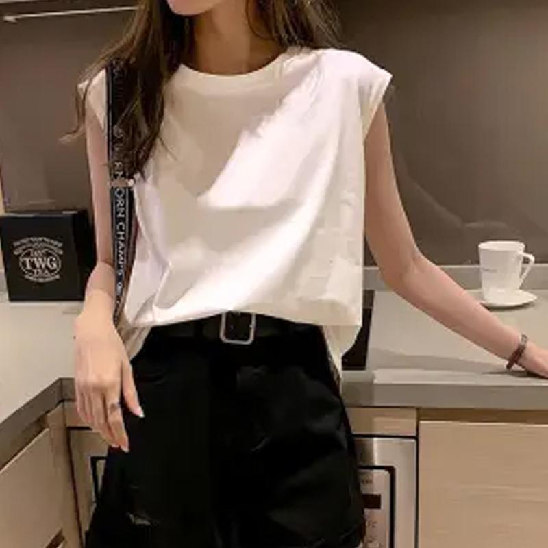 

2025 New Women s Solid Sleeveless Loose Fashion T-shirt Top M белый