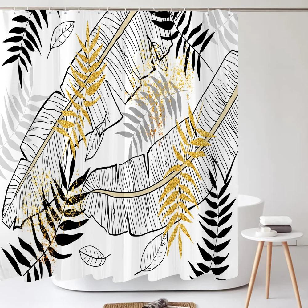 Simple style Plant Leaves Shower Curtain with Hook - Modern Leaf Design, Printed polyester fabric Bathroom Decoration Curtain