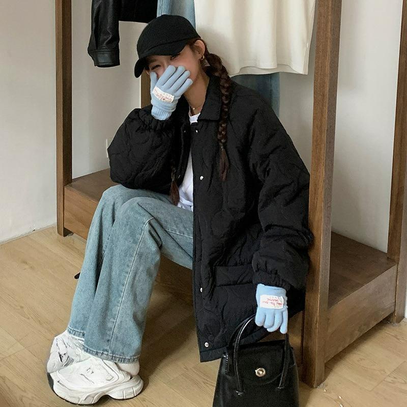 Rhombic Cotton Women's Korean Winter Clothes Retro Plus Size Jacket Bread Clothes Loose Insole Lamb Wool Women