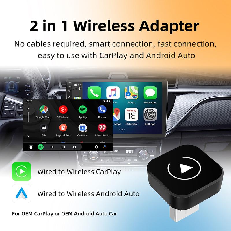 2025 Upgraded Wireless CarPlay Adapter Wireless Android Auto AI Smart Box Intelligent Systems for Wired CarPlay Car