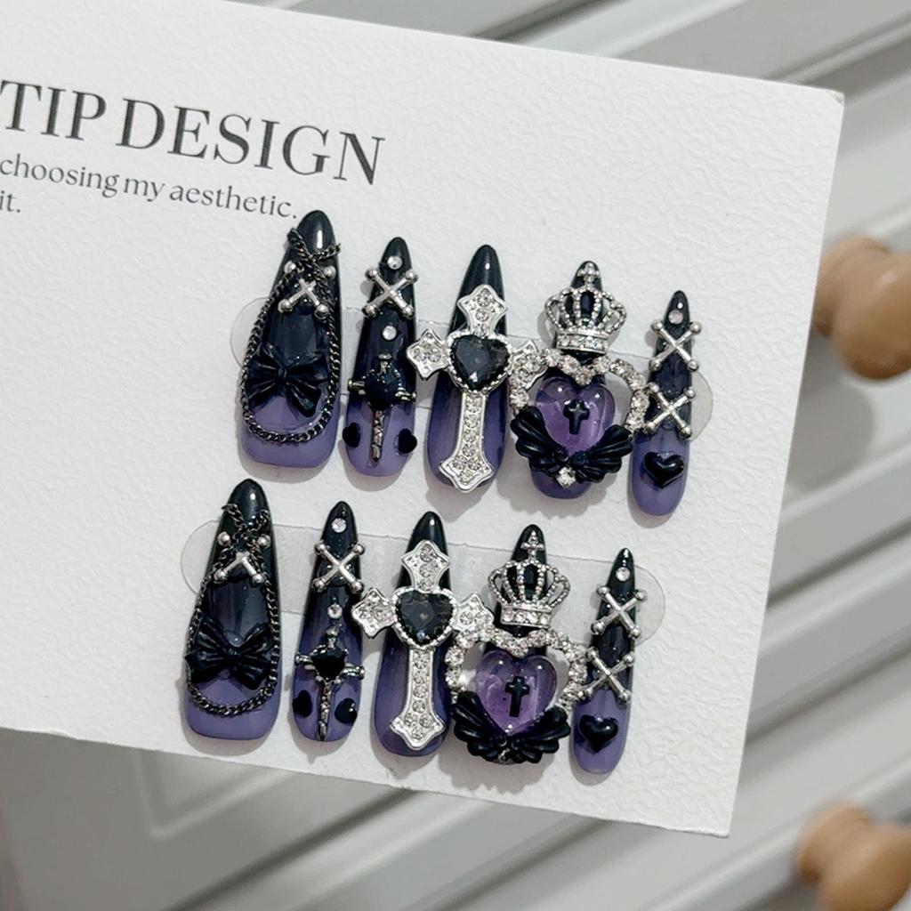 Press On Nails Almond Fake Nails French Tip False Nails with 3D Design Glossy Full Cover Acrylic Glue On Nails Artificial Stick On Nails for Women