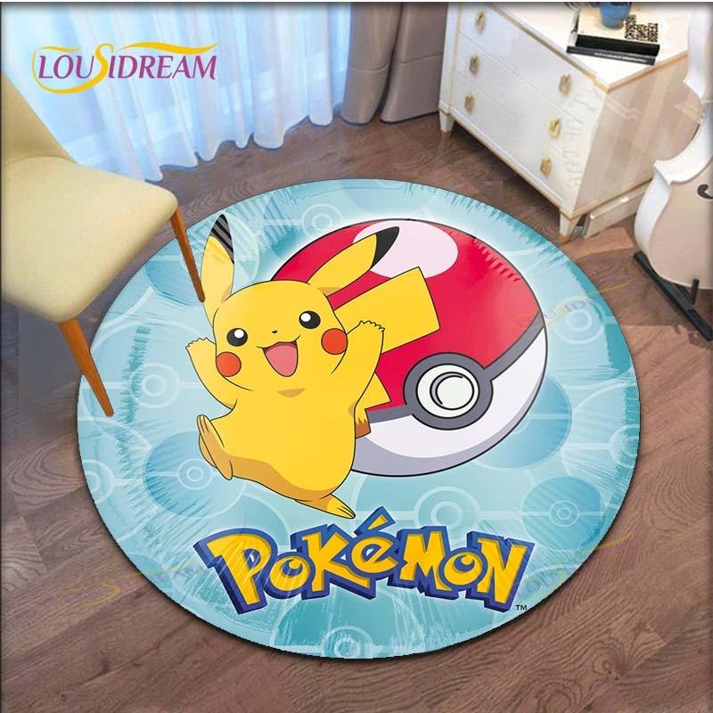 Cartoon Pokemon Runder Teppich für Wohnzimmer Teppich Bodenteppich Badematte Schlafzimmerteppich für Kinderzimmer Fußmatte