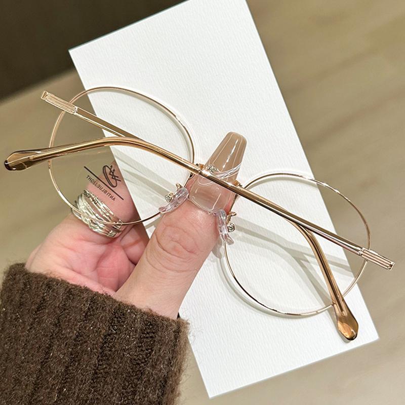 Literary Gold Wire Oval Small Frame Glasses Fashionable Myopia Anti Blue Light Flat Light Glasses MH9035